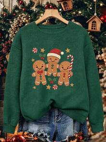 Women's Christmas-Themed Casual Long-Sleeve Sweater With A Round Neck, Dark Green. - Dark Forest Green - View 8