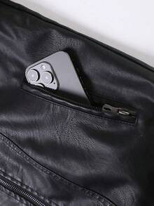 Men's Lightweight Spring PU Leather Jacket - Black - View 3
