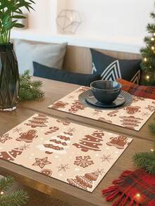 1pc Christmas Pattern Printed Linen Table Runner, Placemat, Suitable For Holiday, Party, Birthday, Dinner, Kitchen Dining Table Decoration, Shoe Cabinet Storage Cabinet Cover, All Season Room Decor, Home Textile Decoration Table Runner, Placemat - Multicolor - View 5