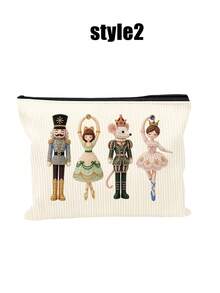 2D Nutcracker Theme Corduroy Makeup Bag, Includes Christmas Ballet And Other Elements, Holiday Gift Bag, Toiletry Bag, Multi-Functional Bag, Suitable For Commuting, Christmas Gift (2D Printed Pattern) - Multicolor - View 11