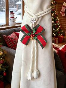 2pcs/1set Holiday Cartoon Style Knitted Curtain Tiebacks, Featuring Reindeer, Christmas Stocking, Snowman And Bow Patterns, Suitable For Living Room, Bedroom, Dining Room, Cafe, Hotel And Vacation Rental - one-size - View 6