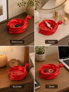 1pc Vintage Red Pleated Decorative Tray, 3D Printed Plastic Material, Suitable For Holding Candy, Christmas Decorations, Jewelry, Keys, Aromatherapy Supplies, Applicable For Kitchen Countertop, Entryway, Vanity (Non-Food Contact) - Multicolor - View 8