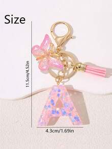 Women's Fashion Initial Keychain With Cute Butterfly Tassel Sequin Resin Letter Key Ring Pendant, Backpack Wallet Handbag Car Key Chain Charm, Valentine's Day Gift For Girlfriend - Pink - View 1