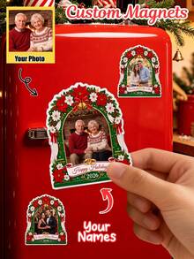 Custom Personalized Photo Christmas Fridge Magnets, Personalized Name Family Photo Fridge Stickers, Custom Holiday Commemorative Decorations, Christmas Gifts For Couples And Families, Home Holiday Decoration Magnets, Kitchen Decor, Home Decor, - Multicolor - View 1