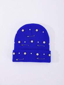 OBOVAY 1pc Men's Y2K Pin Rhinestone Pearl Knit Hat, Pin Decorated Rimless Beanie, Rhinestone Fashion Knit Hat, Suitable For Street Party Hip-Hop - Multicolor - View 8
