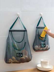 Hanging Mesh Storage Bag With Hook, Fiber Vegetable Storage Bag (Single Pocket/Double Pocket Optional), Reusable, Suitable For Kitchen Fruit, Onion, Garlic And Vegetable Breathable Shopping Storage Tote Bag, Christmas Gift - Double-layer Mesh Bag - View 6