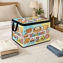 1PC Cute Squishy Cartoon Food Pattern Under-Bed Storage With Zipper Flip Cover Foldable Storage Box - Suitable For Book Organization, Under-Bed Storage, Car Trunk Storage, Cosmetics, Hair Styling Tools, Toy Storage, Student Back To School Storage, Office, Home Organization, Clothing, Blankets, Daily Items Large Capacity Storage - B - View 7