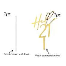 3pcs Gold Acrylic "18 30 40 50 60 21" Birthday Cake Topper, Birthday Cake Decorations, Birthday Gift - Gold - View 18
