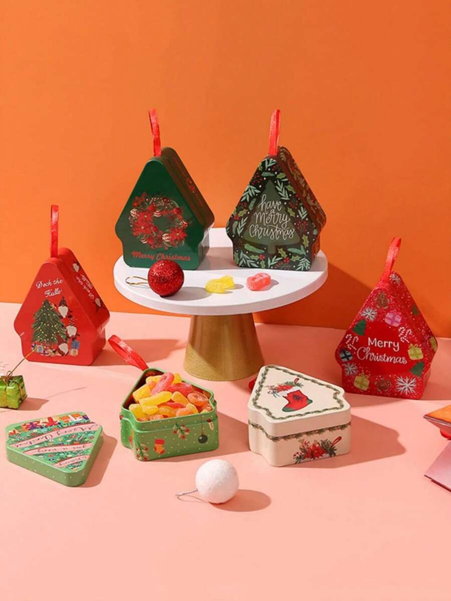1pc Neutral Gift Cookie Tin With Lid - Santa Claus Tin Box - Holiday Candy And Snack Storage Container - Christmas Candy Box - Desktop Decoration - Multicolor - View 1