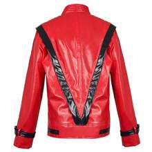 Men Red Leather Jacket Halloween Cosplay Costume Party Outfit - Red - View 3