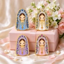 Cartoon Virgin Mary Enamel Pins, Floral Design Lapel Brooches, Cute Badges For Backpack Hat Clothes, Christian Religious Gift For Believers - Multicolor - View 6