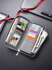 SHABILI Men's Long Wallet Clutch Bag Large Capacity Single Zipper Coin Card Holder Phone Bag - Grey - View 4