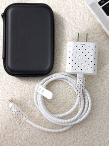 5pcs Black Polka Dot Transparent Charger Protective Case Set, Anti-Break Anti-Dirt Full Coverage Charger Head Protective Shell, Suitable For 18W 20W Apple Power Adapter, Cute Decorative Digital Gift, Suitable For Women And Girls - Multicolor - View 3