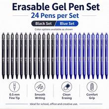 24pcs Retractable Erasable Gel Pens, 0.5mm Fine Tip Replaceable Refill Writing Pens, Built-In Eraser, Smooth Ink Pens, Suitable For Students, School, Office, Homework, Notes, Journal, Planning And Drawing, [Black/Blue Ink] - Sets - View 1