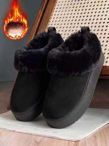 Women's Thermal Lined Thick Sole Soft Bottom Comfortable Casual Versatile Closed Back Fuzzy Slippers Winter New Style - Black - View 1