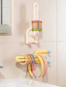 1pc/8pcs No-Drill Suction Cup Hair Accessory Storage Rack, Dopamine Macaron Color Star-Shaped Decorative Wall-Mounted Multi-Function Hair Tie & Headband Organizer, Detachable Wall Hook Display Rack For Girls' Daily Use - Multicolor - View 7