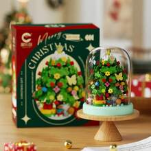 1pc Colorful Christmas Tree Building Block Toy, Glass Dome Wooden Base Christmas Decoration Ornament, Creative Desktop Decor, Christmas Gift, Party Favor - Multicolor - View 4