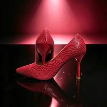 Women's Pointed Toe Stiletto High Heel Pumps, Textured Upper, Elegant High Heel Shoes For Daily Commute, Party, Formal Wear, Minimalist Graceful Pumps - Red - View 7