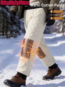Men's Winter Fleece Lined Long Pants, Outdoor Ski Wear, Zip Pockets, Drawstring Waist, For Outdoor Sports & Casual Outfits - Black - View 3