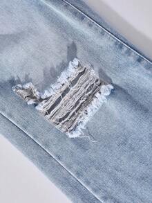 Girls' Wide Leg Washed Distressed Denim Jeans, Fashion - Blue - View 5