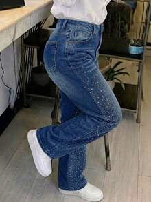 Women's Vintage Loose Straight Leg Denim Jeans - Dark Wash - View 4