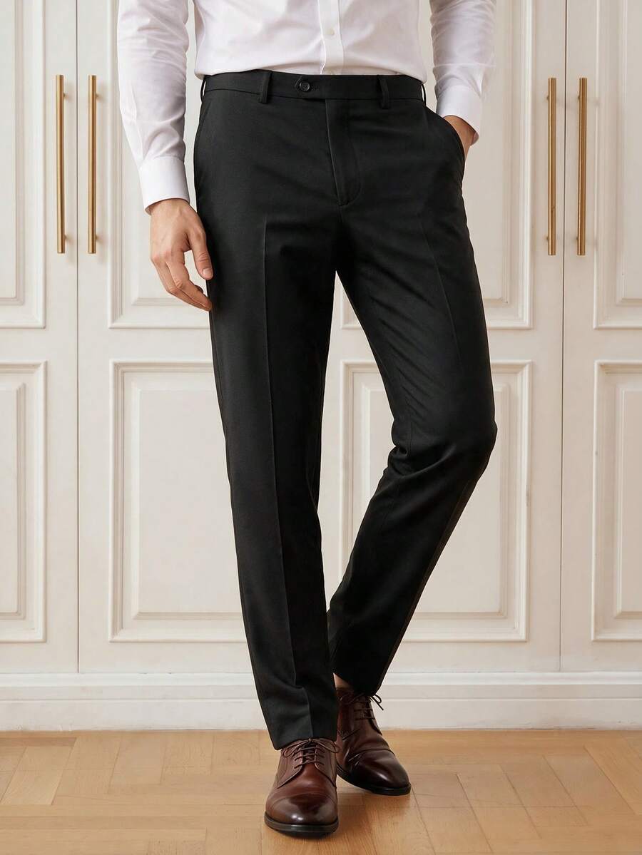 Officeau Men's Black Straight Leg Suit Pants, For Formal Business/ Office - Black - View 1