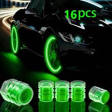 New Glow-In-The-Dark Tire Valve Caps (Universal Fit) 1 Set (16 Glow-In-The-Dark Valve Caps), Fluorescent Tire Valve Caps, Durable ABS Material, Suitable For Cars, SUVs, Bicycles - CC - View 2