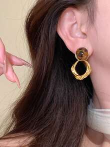 1 Pair Fashion Casual Resin Leopard Print Geometric Drop Earrings Suitable For Women's Daily Wear And Gatherings - Yellow Gold - View 4