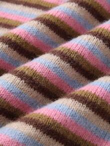 Just Masa Women's Fall Winter Multi-Striped Fuzzy Sweater Top,Long Sleeve Round Neck Rib-Knit Pullover,For Daily Wear,Going Out,Date,Travel - Colorful Stripes - View 11