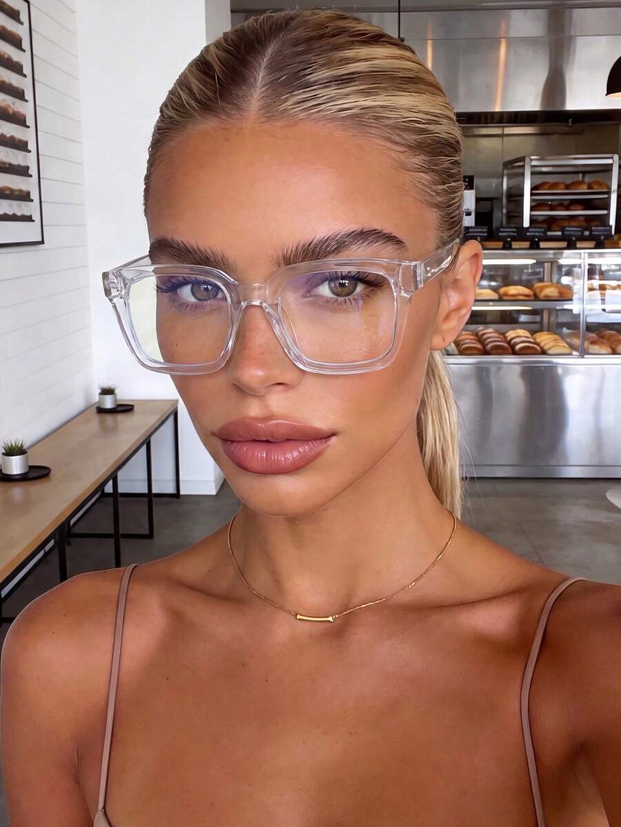 1 Pair Square Transparent Minimalist Personalized Non-Prescription Glasses, Suitable For School, Daily Life, Watching TV, Gaming, Halloween Decoration - Clear - View 1