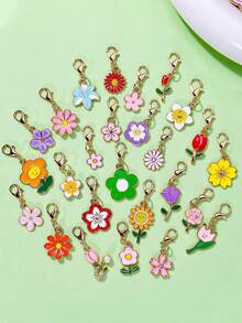 10/20/100pcs Colorful Flower Series Pendant DIY Oil-Drip Alloy Jewelry Accessories For Earrings, Bracelets, Necklaces, Keychains - Multicolor - View 3