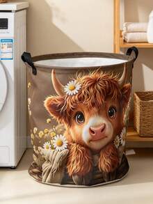 Highland Cattle Pattern Foldable Laundry Basket , Household Clothing Storage Bin, Breathable Fabric Dirty Laundry Basket, Quilt Clips,Suitable For Bathrooms And Bedrooms,Home Organizing Boxes And Storage Bins - Multicolor - View 8