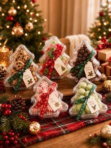 60/40/20/2pcs Christmas Tree Shaped Clear Candy Box, Party Dessert Container, Christmas Decor, Xmas Party Gift Packaging Box, Ideal For Cookies, Chocolates And Sweets, Holiday Dessert Table Display, Christmas Favor Box For Family Party & Gift Giving - Multicolor - View 4