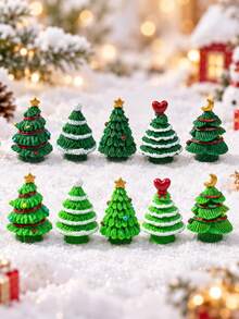 5/10pcs Mini Resin Christmas Tree Figurines, Assorted Miniature Christmas Trees With Star Heart Moon Decorations, Christmas Village Dollhouse Accessories, Winter Tabletop Decor, DIY Craft, Shelf & Holiday Home Decorations - A - View 4