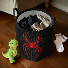 Red Spider Web Pattern Foldable Round Laundry Basket, Multipurpose Dirty Clothes Storage Bin, Space Saving Collapsible Portable Hamper For Bedroom, Bathroom, Dorm, Apartment, Nursery, Kitchen, Toy Storage, Laundry Room And Home Organization - Black - View 4