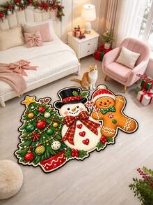 1pc 2D Printed Christmas Decorative Rug, Thickened Rug, Thick Rug, Plush Rug, Autumn/Winter Rug, Thickened Rug, Decorative Rug, Bedroom Decor, Small Rug, Rug, Home Decor, Living Room Rug, Living Room Small Rug, Bedroom Rug, Living Room Home Decor, Outdoor Rug, Washable Rug - Multi-color E - View 1
