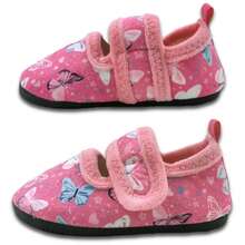 Girls' Indoor Slippers Socks Shoes, Lightweight Soft Rubber Sole, Warm And Comfortable For Autumn/Winter, Pink Butterfly Hook-And-Loop, For Toddlers And Middle Children - Pink - View 11