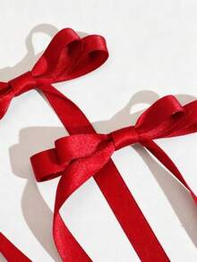 2Pcs Large Red Satin Bow Hair Clips For Women Girls, With Long Streamer Ribbon Tails, Elegant Big Hair Accessories For Christmas & Weddings Cute - Red - View 2