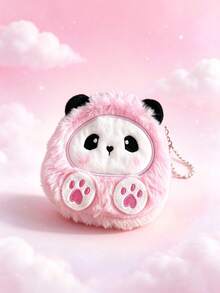 1pc Children's Cute Cartoon Panda Paw Embroidery Tie-Dye Plush Large Capacity Zipper Coin Purse Keychain, Suitable For Daily, Party, Holiday - Multicolor - View 7