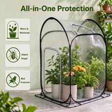 1 Pc Portable Pop-Up Mini Greenhouse PVC Plant Winter Frost Insect Bird Protection Cover With Zipper Window For Indoor Outdoor Plant Growing - Instant-open Style - View 2
