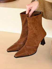 Square Toe Elastic Slim Boots 2025 New Autumn/Winter French Vintage Commute Elegant Fashion Versatile Soft Sole Boots - Brown - View 7