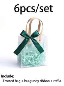 6pcs/Set Frosted Christmas Gift Bags For Parties – Reusable Tote Bags With Handles And Ribbon Bows; Suitable For Weddings, Baby Showers, And Holiday Gifts; Transparent Gift Bags - Multicolor - View 12