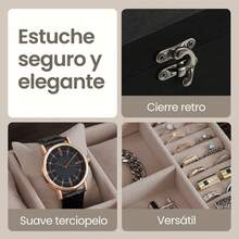 Organizador para Relojes de Madera con 8 Compartimentos y Almohadillas, Interior de Terciopelo, Color Marrón - -Negro- - Ver 10