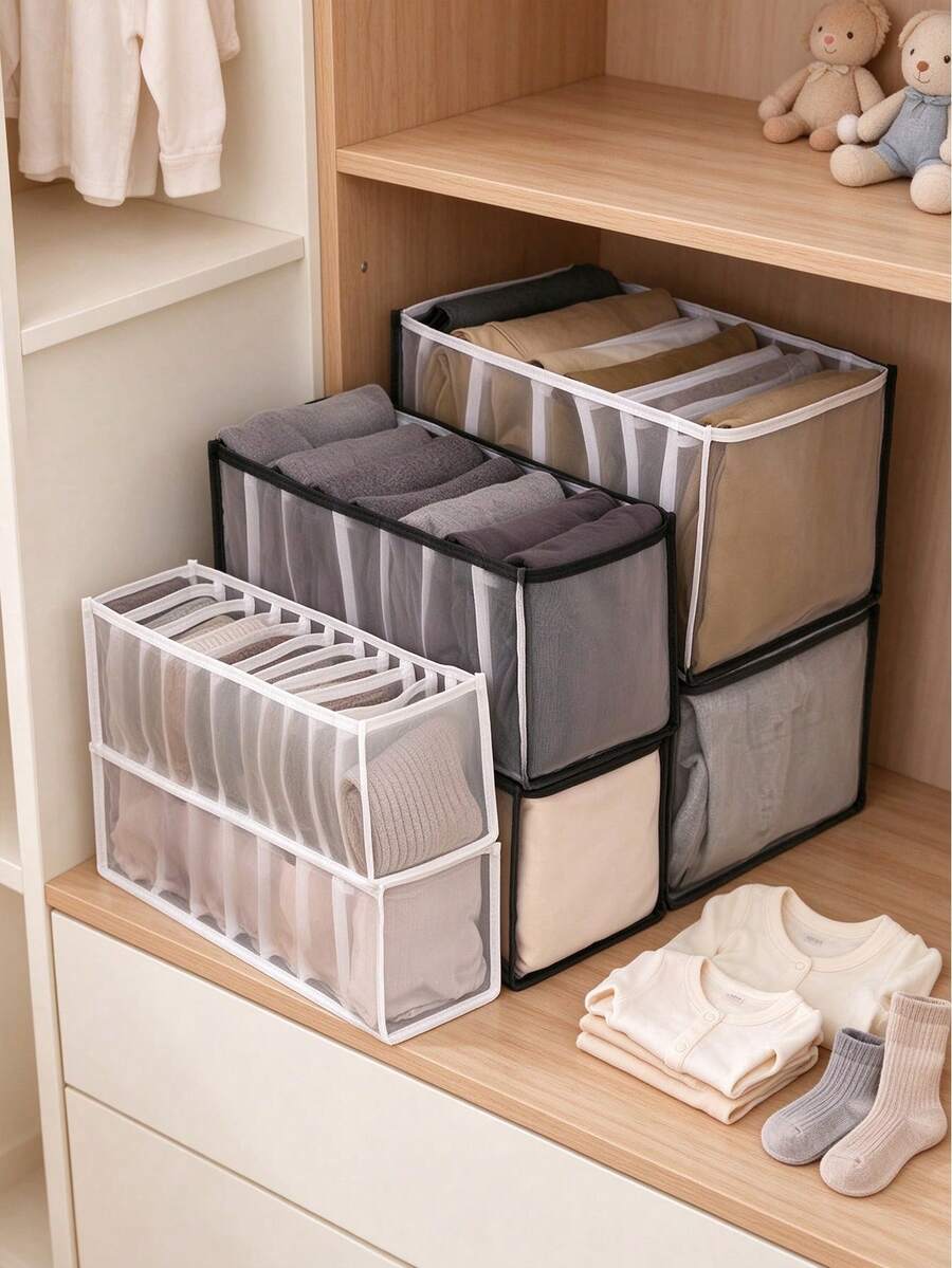 Transparent Mesh Divided Storage Box, Underwear & Socks Organizer, Closet Drawer Organizer, Home Bedroom Storage Solution - Multicolor - View 1