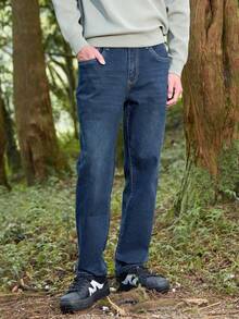 CAMEL CROWN Men's Vintage Washed Straight Leg Jeans, Fashionable Comfortable Cotton-Feel Outdoor Long Pants - Blue - View 5