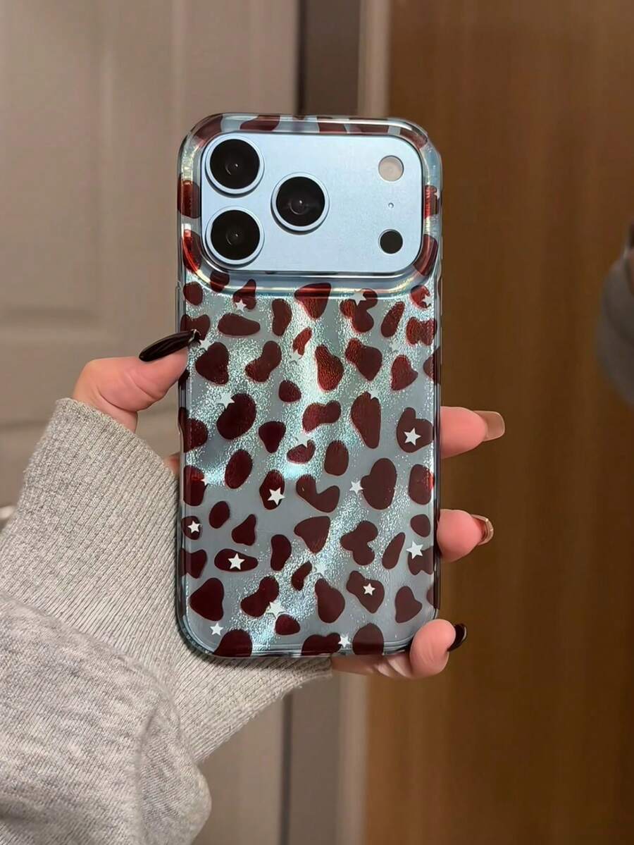 Casing Ponsel Motif Leopard Gaya Korea Kompatibel dengan Apple 17, 17 Pro Max, 18 Pro, 16, 15 Pro, Casing Pelindung Lembut Tahan Guncangan Premium Baru, Casing Wanita Kreatif - Biru - View 1