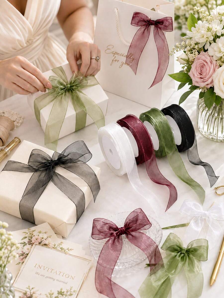35m Transparent Ribbon, Suitable For Wedding Decoration, Gift Wrapping, Floral Arrangement, Soft And Vibrant, Rolled, Suitable For Party, Handmade, Elegant Decoration DIY Material, Shiny And Smooth, Suitable For Halloween - Multicolor - View 1