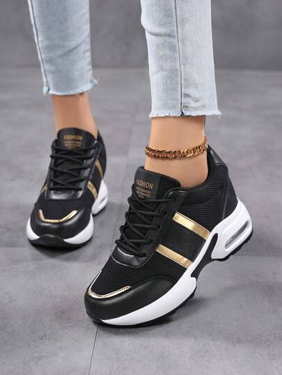 Giày sneaker nữ SOSENFER đế xuồng ẩn, cổ thấp buộc dây tăng chiều cao, đệm khí, lưới thoáng khí, giày thường ngày nhẹ, phù hợp mọi mùa