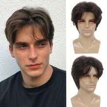 1pc Men's 6 Inch Brown Short Layered Wig – Heat Resistant High Temp Fiber Synthetic Hair, Natural Fluffy Look For Everyday Wear & Cosplay - Multicolor - View 13
