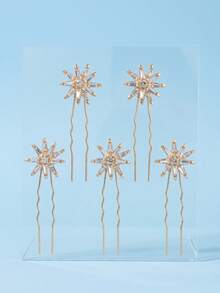5pcs Women Elegant Rhinestone Starburst U Shaped Hair Pins Bridal Wedding Hair Accessories Prom Party Hairpiece - Multicolor - View 6